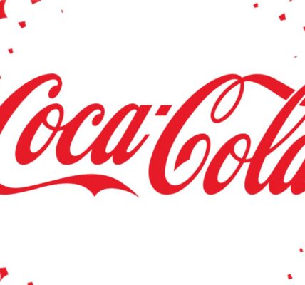 Red and white spotted background with cursive writing " Coca Cola"