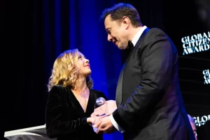 Elon Musk and Prime Minister Giorgia Meloni of Italy at an awards ceremony in New York