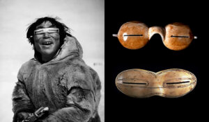 Ancient sunglasses worn by Inuit hunter