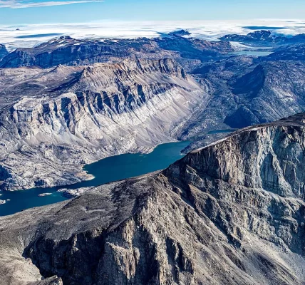 Overhead view of one of Greenland's mountain ranges