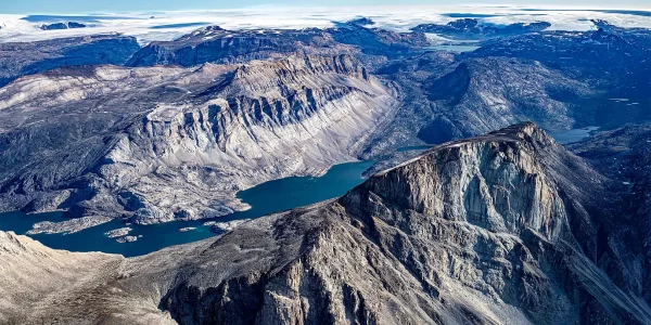 Overhead view of one of Greenland's mountain ranges