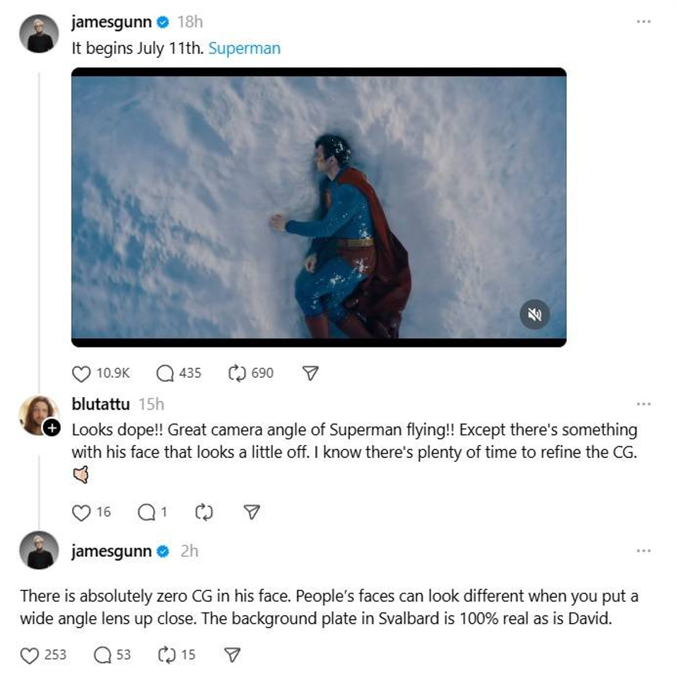 Twitter post about new superman movie. 